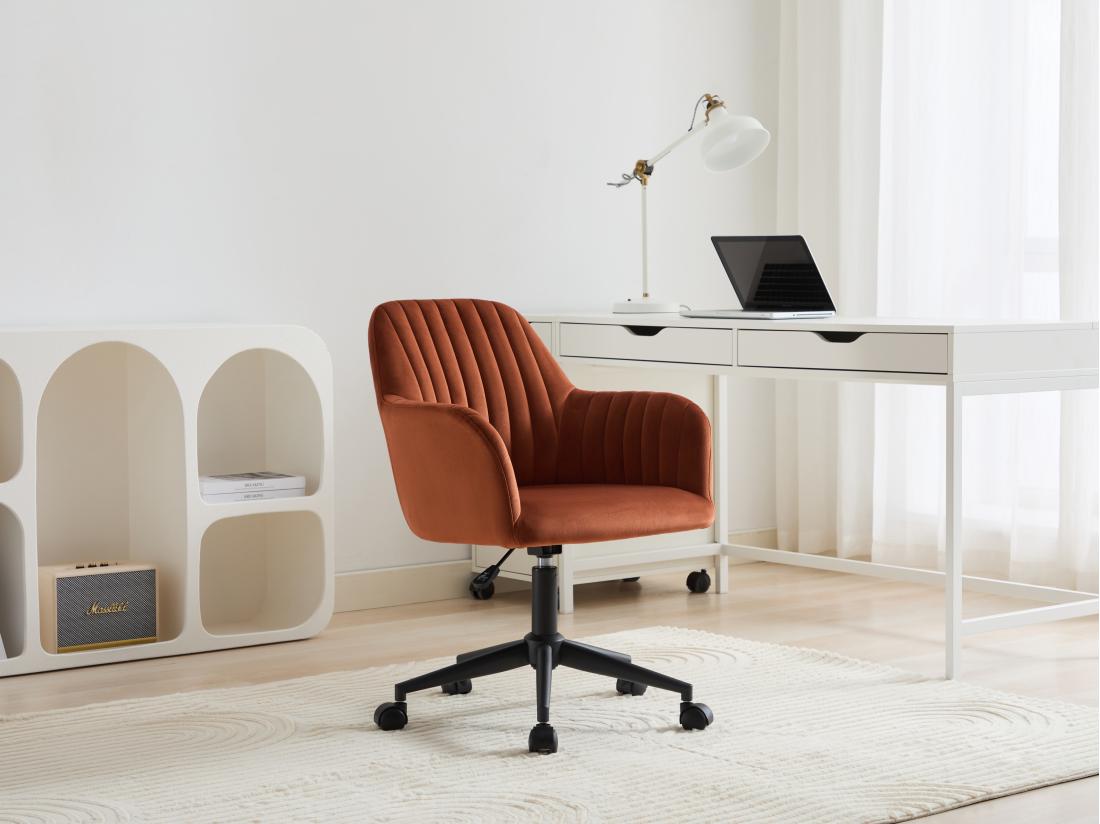 vente unique Chaise de bureau - Velours - Terracotta et noir - Hauteur réglable - ELEANA
