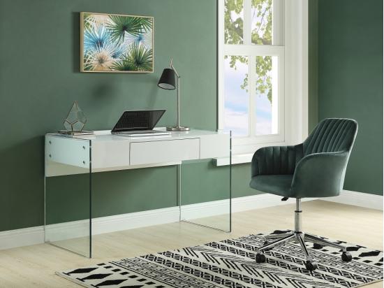 vente unique Chaise de bureau - Velours - Vert et argenté - Hauteur réglable - ELEANA