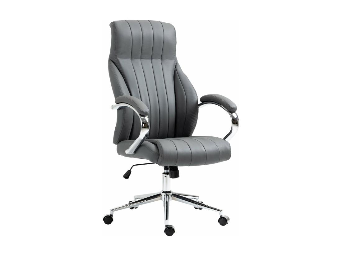 Vente Unique Chaise De Bureau - Véritable Cuir & Métal Chromé - Gris - Wigan