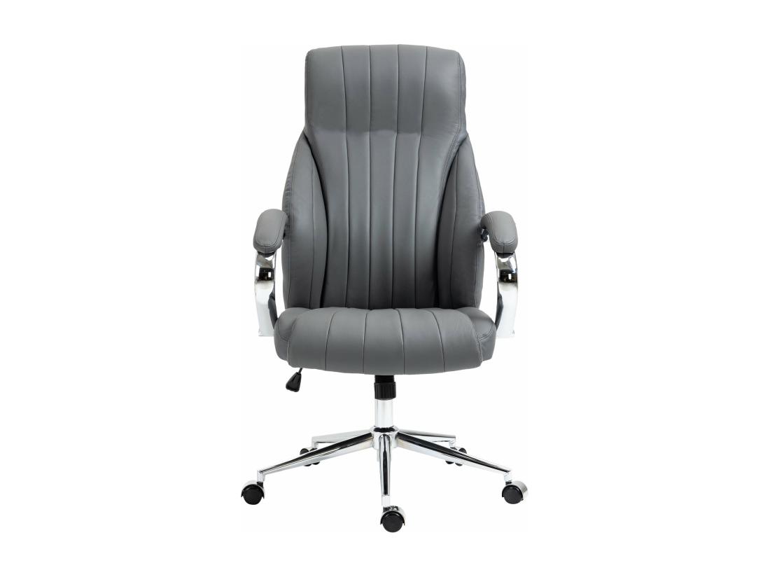 vente unique Chaise de bureau - Véritable cuir & Métal chromé - Gris - Wigan