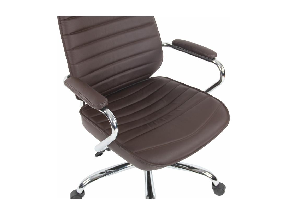 vente unique Chaise de bureau - Véritable cuir & Métal chromé - Marron - Rako
