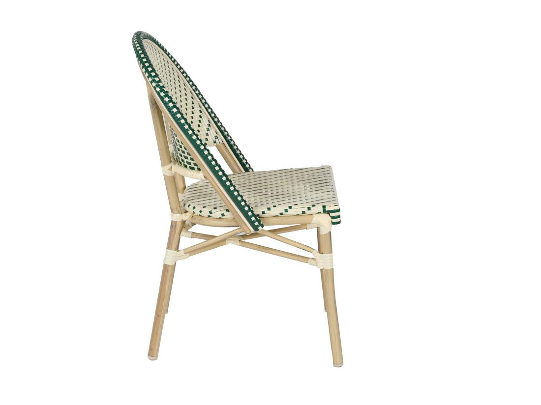 vente unique Chaise de terrasse bistrot parisien en aluminium et rotin vert foncé