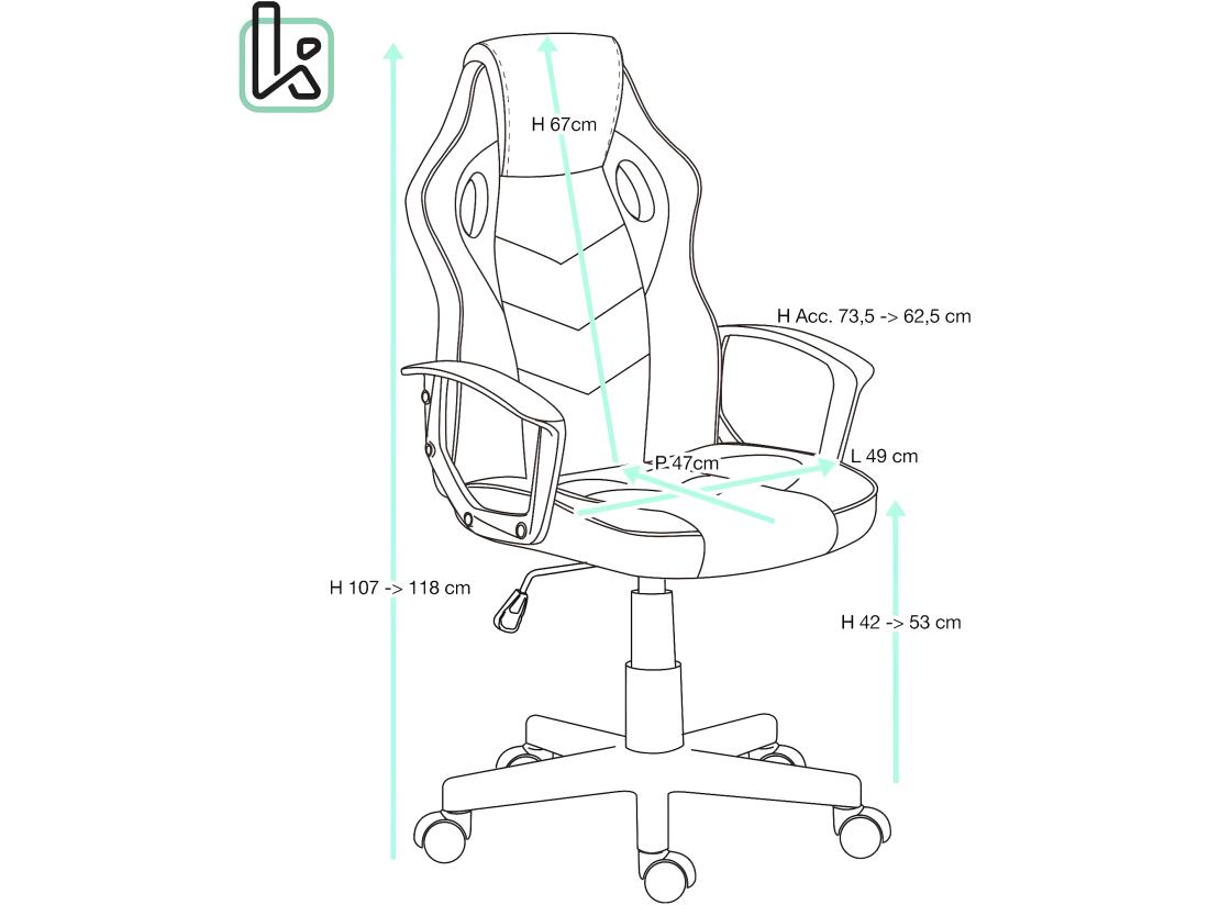 Vente Unique Chaise Gamer Junior Simili Cuir Hauteur Réglable Pivotant Roulettes SENA-E (Noir)