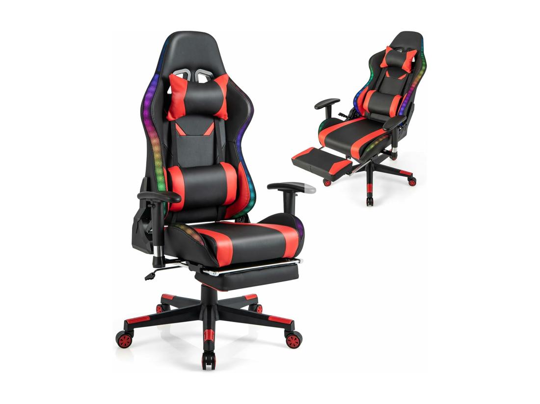 vente unique Chaise Gaming RGB/LED Chaise Gamer Ergonomique avec Soutien Lombaire Fauteuil Gamer avec Accoudoir Réglable Appui-tête (Rouge)