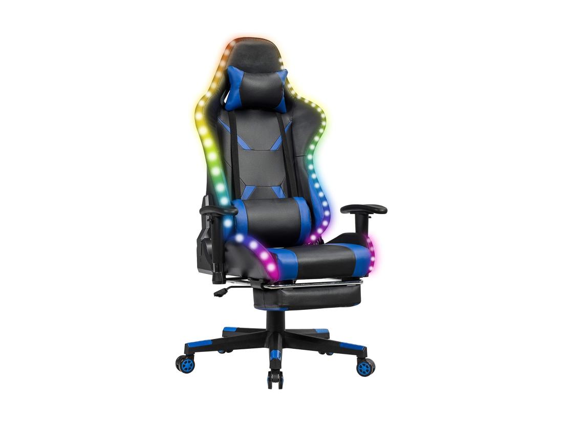 Vente Unique Chaise Gaming RVB Fauteuil Gamer Éclairage LED 358 Effets En PU Avec Dossier Hauteur Et Repose Pieds Réglable Bleu