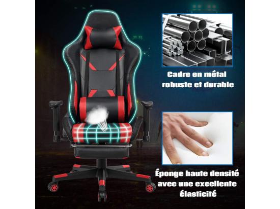 Vente Unique Chaise Gaming RVB Fauteuil Gamer Éclairage LED 358 Effets En PU Avec Dossier Hauteur Et Repose Pieds Réglable Rouge