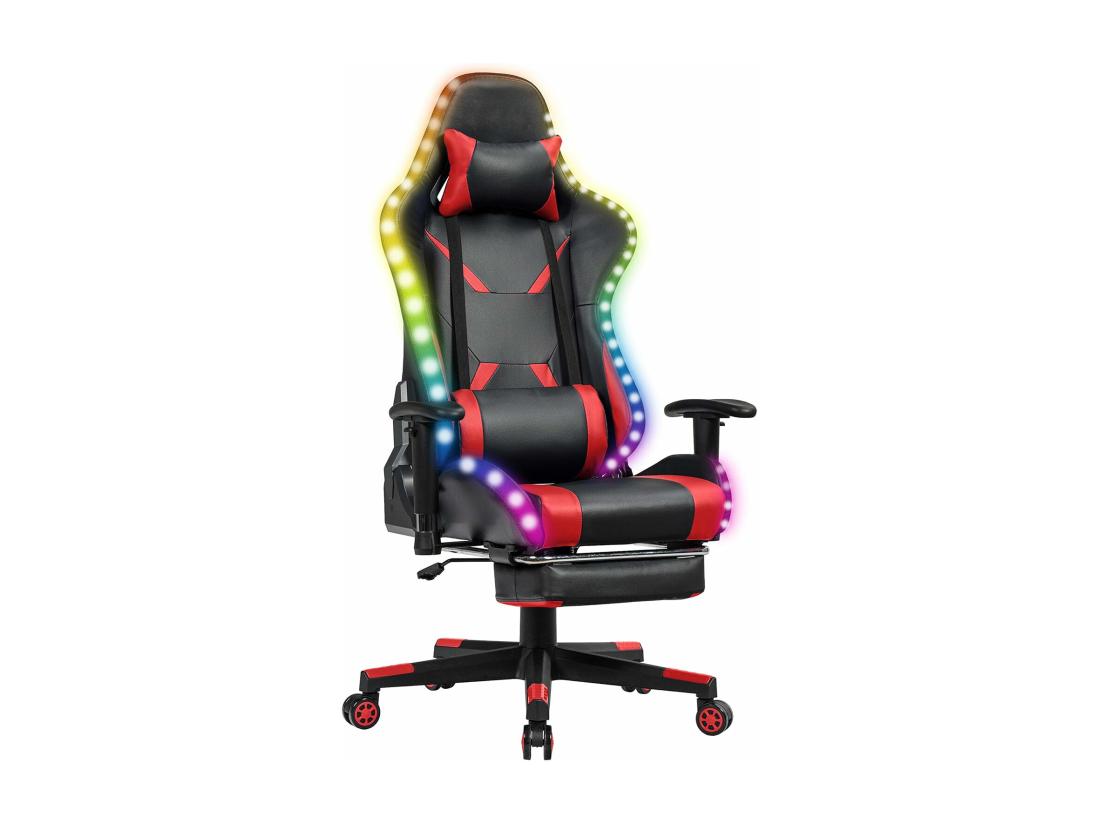 Vente Unique Chaise Gaming RVB Fauteuil Gamer Éclairage LED 358 Effets En PU Avec Dossier Hauteur Et Repose Pieds Réglable Rouge