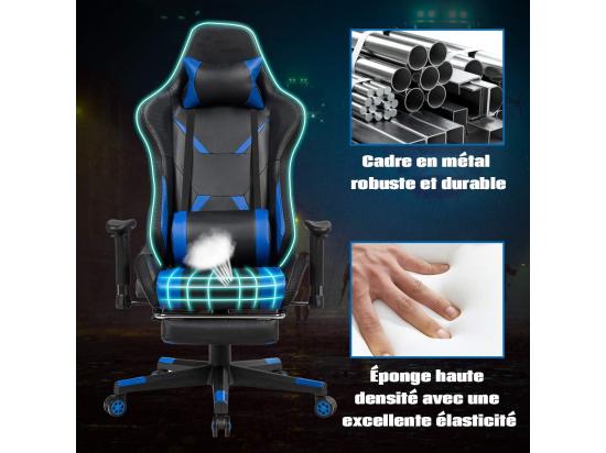vente unique Chaise Gaming RVB Fauteuil Gamer Éclairage LED 358 Effets en PU avec Dossier Hauteur et Repose Pieds Réglable Bleu