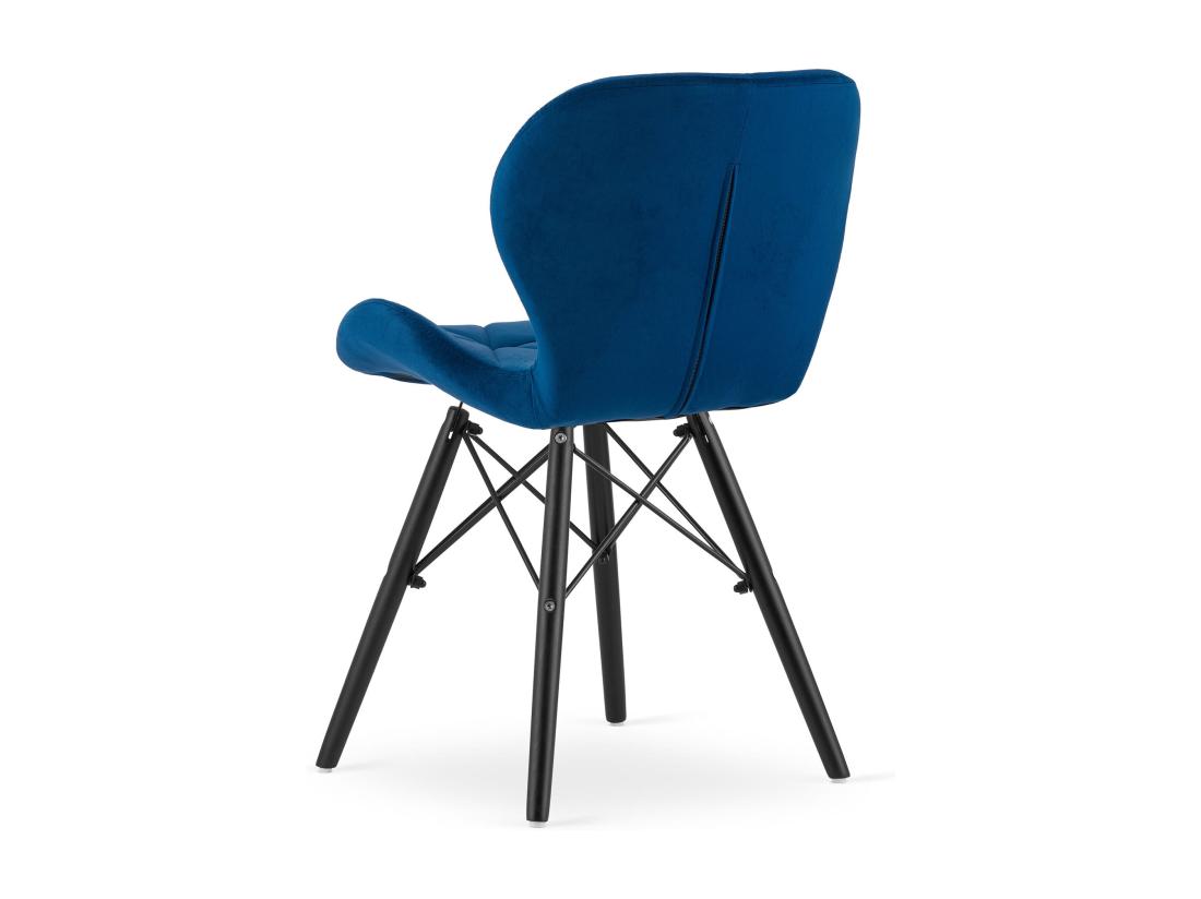 Vente Unique Chaise LAGO En Velours - Bleu Marine / Pieds Noirs X 1