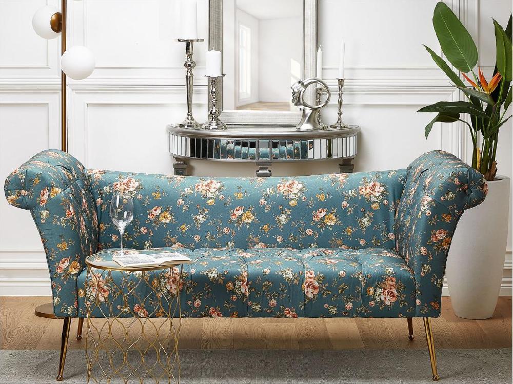 vente unique Chaise longue à motif floral bleu NANTILLY