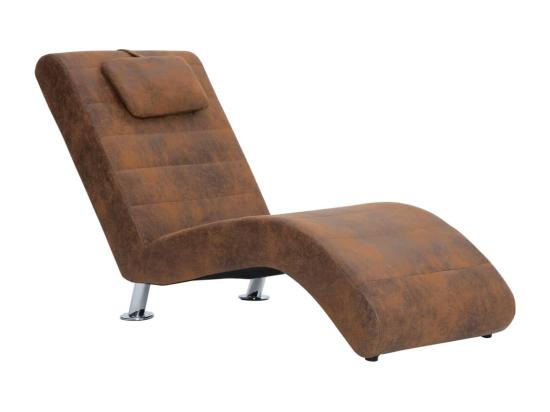 Vente Unique Chaise Longue Avec Oreiller Marron Similicuir Daim