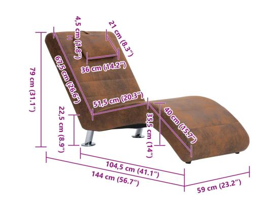 Vente Unique Chaise Longue Avec Oreiller Marron Similicuir Daim