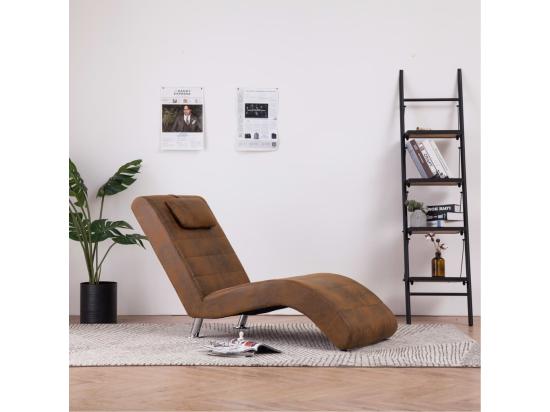 vente unique Chaise longue avec oreiller marron Similicuir daim