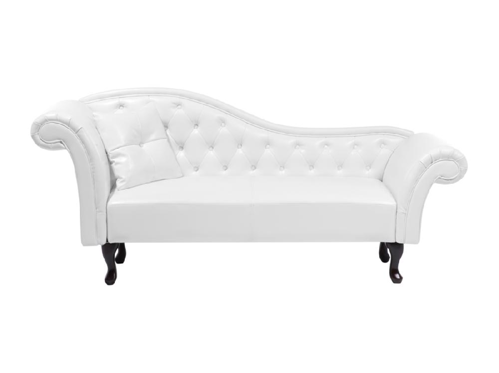 Vente Unique Chaise Longue Chesterfield En Cuir PU Blanc LATTES