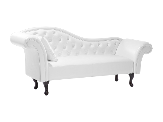 Vente Unique Chaise Longue Chesterfield En Cuir PU Blanc LATTES