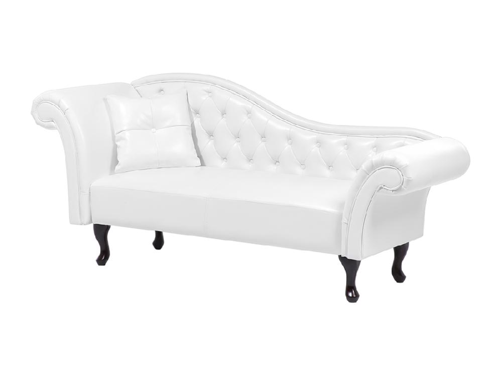 Vente Unique Chaise Longue Chesterfield En Cuir PU Blanc LATTES