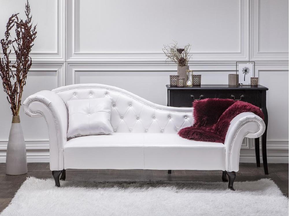 vente unique Chaise longue Chesterfield en cuir PU blanc LATTES