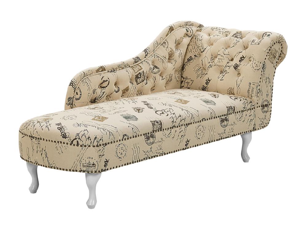 Vente Unique Chaise Longue Chesterfield En Tissu Imprimé Beige Côté Droit NIMES