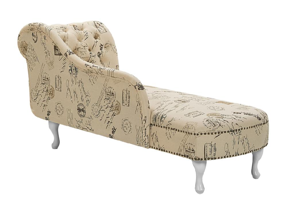 Vente Unique Chaise Longue Chesterfield En Tissu Imprimé Beige Côté Droit NIMES