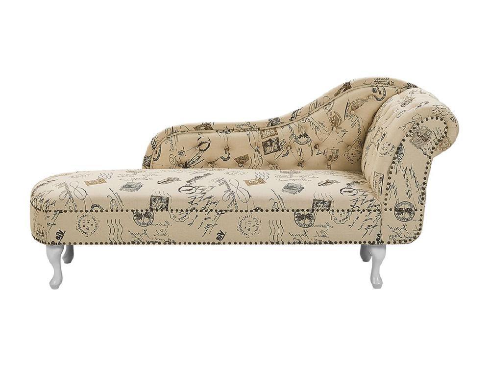 Vente Unique Chaise Longue Chesterfield En Tissu Imprimé Beige Côté Droit NIMES