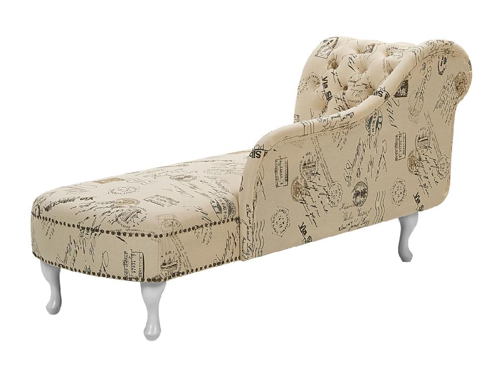 Vente Unique Chaise Longue Chesterfield En Tissu Imprimé Beige Côté Droite NIMES