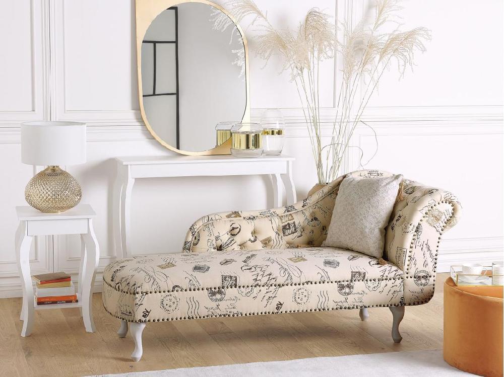 vente unique Chaise longue Chesterfield en tissu imprimé beige côté droit NIMES
