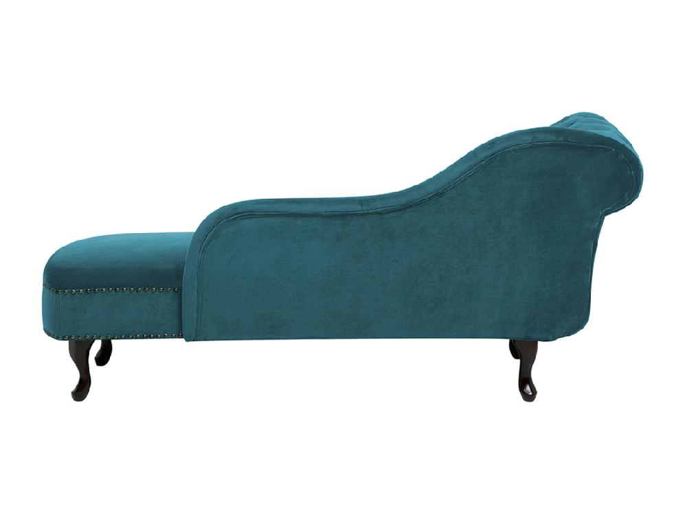 Vente Unique Chaise Longue Chesterfield En Velours Vert Canard Côté Droite NIMES
