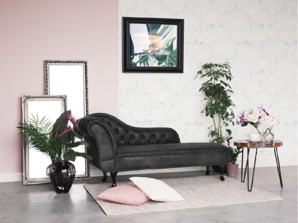 Vente Unique Chaise Longue Chesterfield Grise En Cuir PU NIMES
