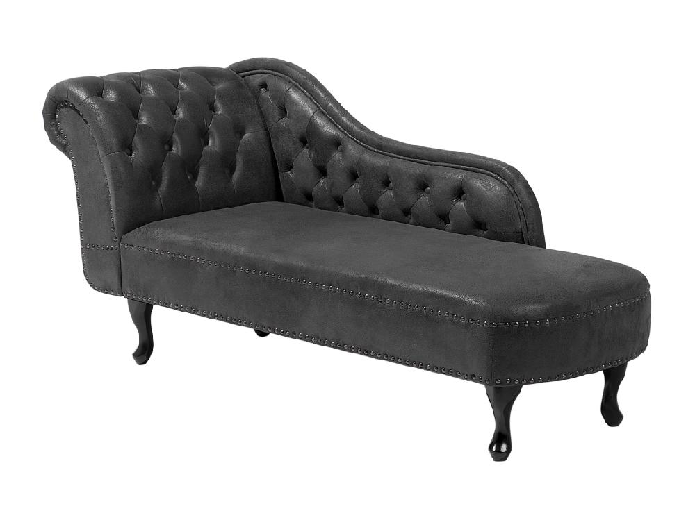 Vente Unique Chaise Longue Chesterfield Grise En Cuir PU NIMES