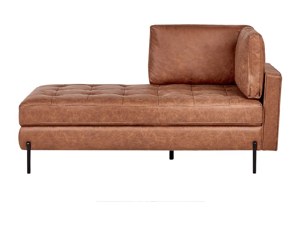 Vente Unique Chaise Longue Côté Droit En Cuir PU Marron Doré REBAIS
