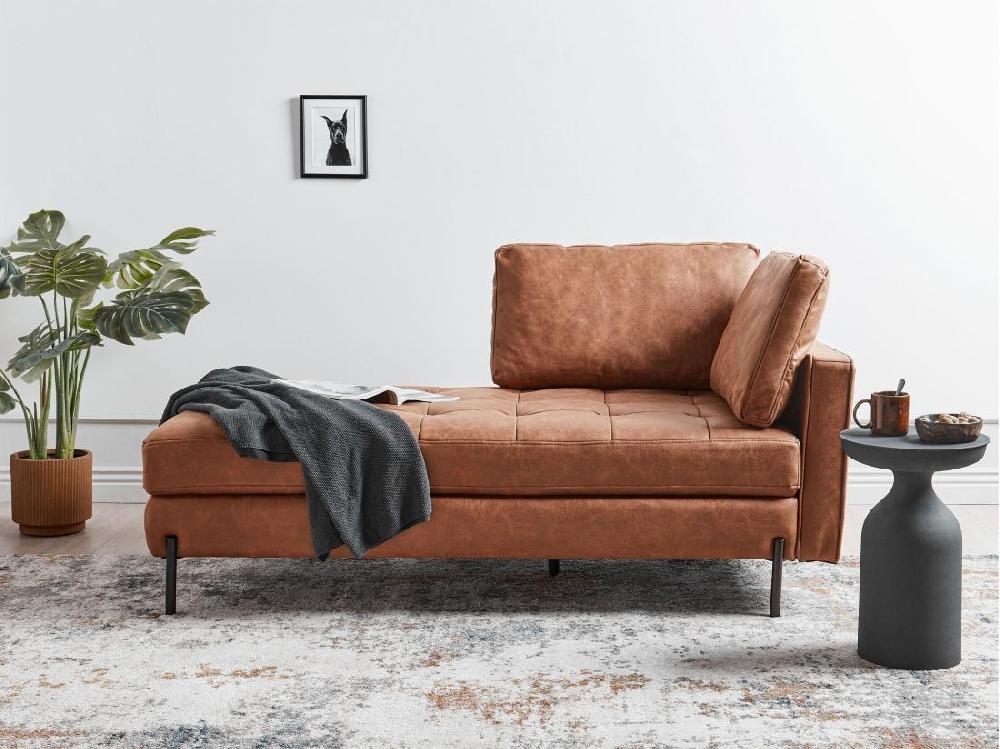 vente unique Chaise longue côté droit en cuir PU marron doré REBAIS