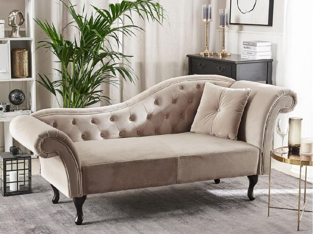 Vente Unique Chaise Longue Côté Droit En Velours Beige LATTES