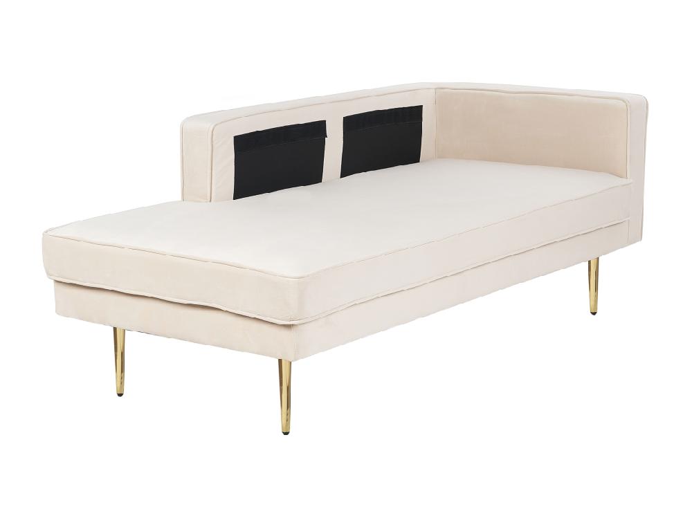 Vente Unique Chaise Longue Côté Droit En Velours Beige MIRAMAS