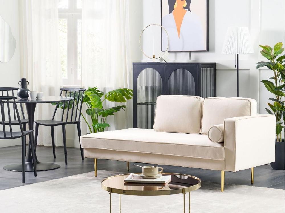 vente unique Chaise longue côté droit en velours beige MIRAMAS