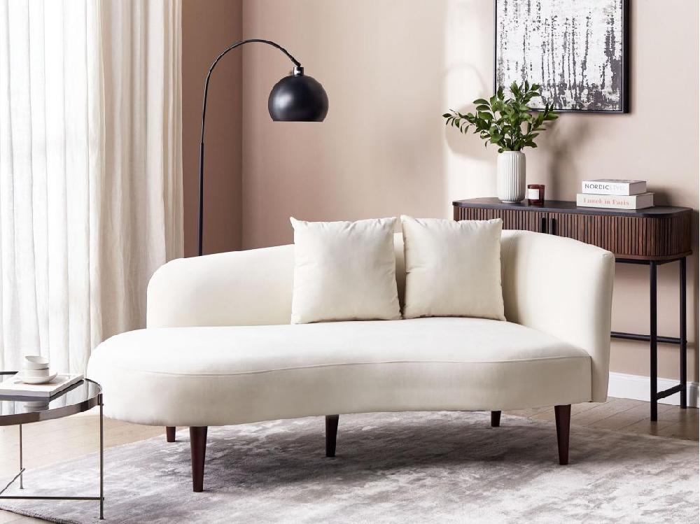 Vente Unique Chaise Longue Côté Droit En Velours Blanc Crème CHAUMONT