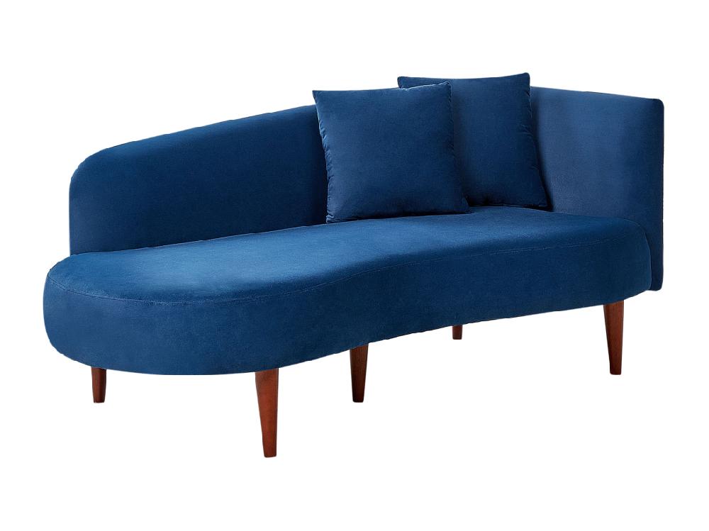 Vente Unique Chaise Longue Côté Droit En Velours Bleu CHAUMONT