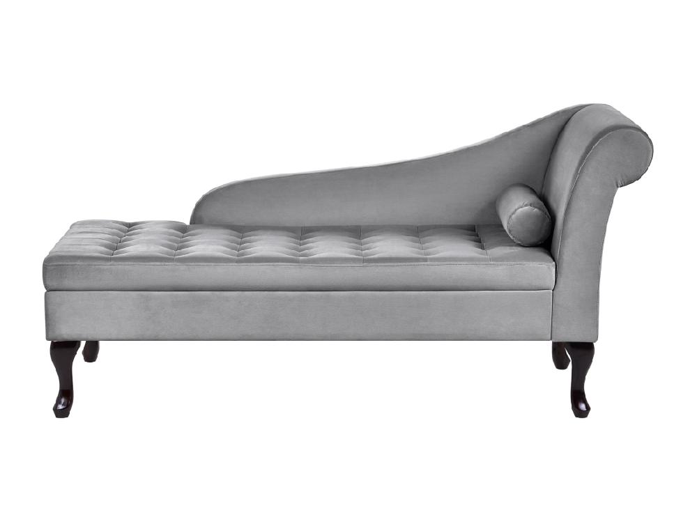 Vente Unique Chaise Longue Côté Droit En Velours Gris Clair Avec Rangement PESSAC