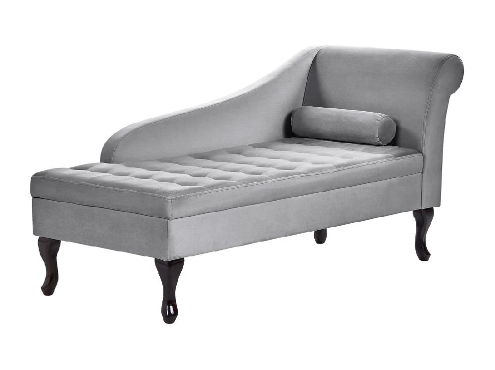 Vente Unique Chaise Longue Côté Droit En Velours Gris Clair Avec Rangement PESSAC
