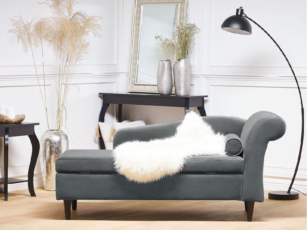 vente unique Chaise longue côté droit en velours gris clair LUIRO