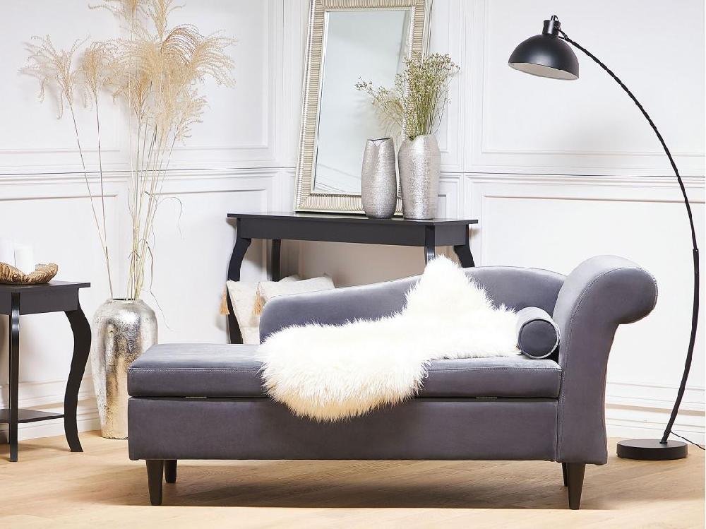 Vente Unique Chaise Longue Côté Droit En Velours Gris Foncé LUIRO