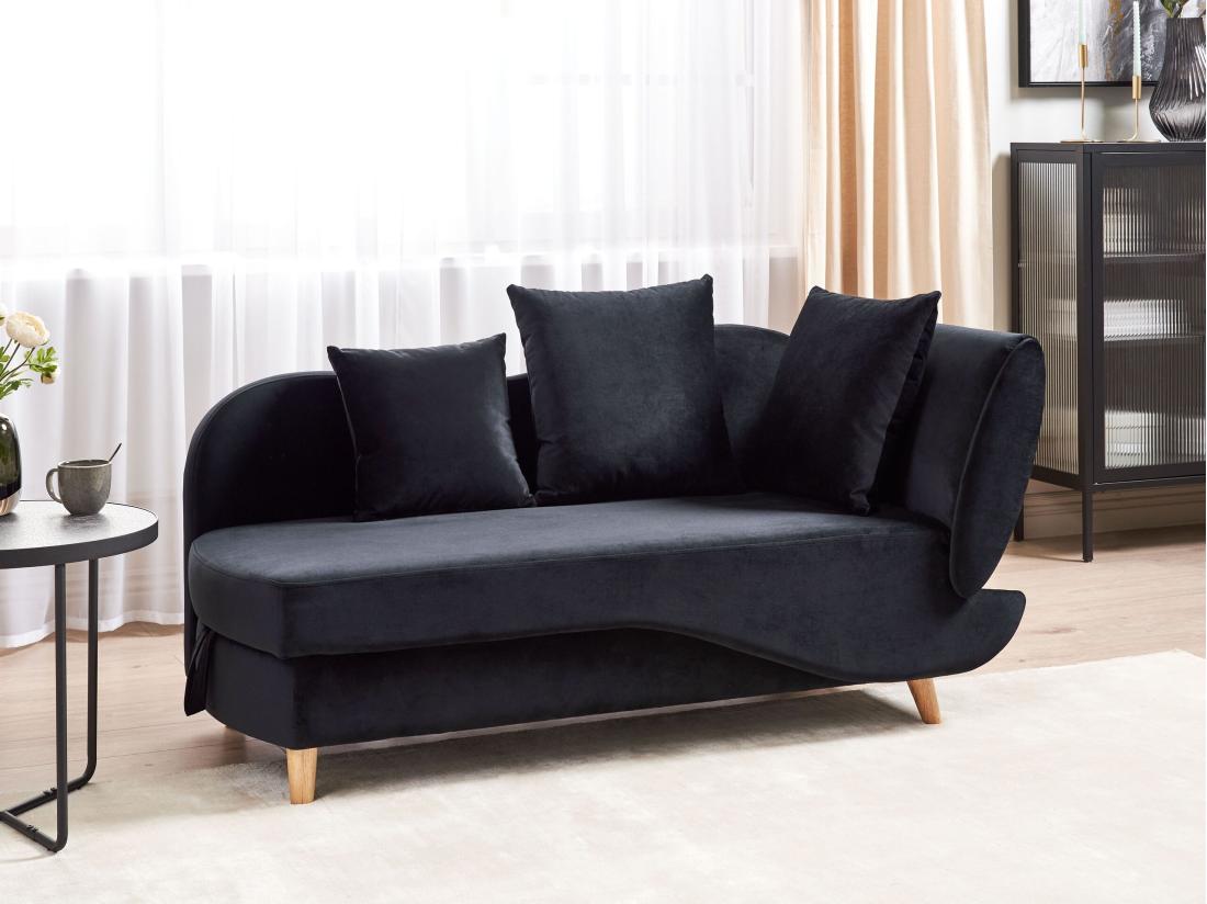 Vente Unique Chaise Longue Côté Droit En Velours Noir MERI II