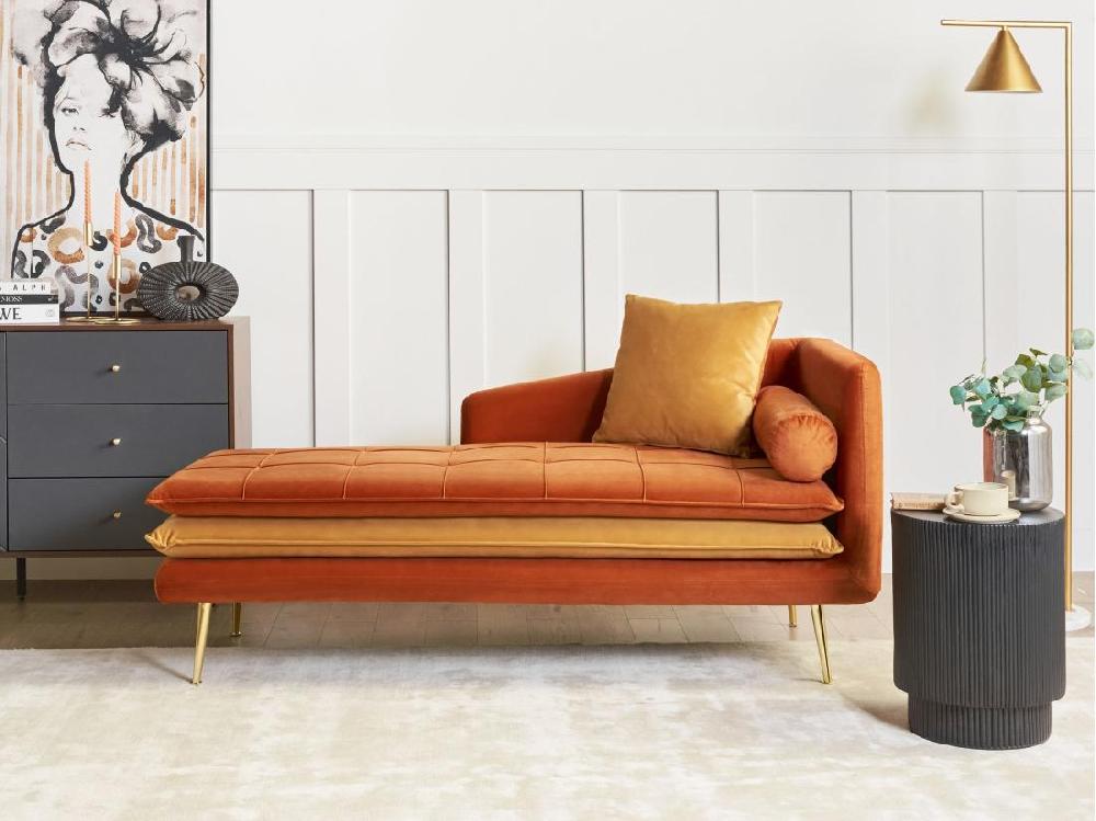 Vente Unique Chaise Longue Côté Droit En Velours Orange GONESSE