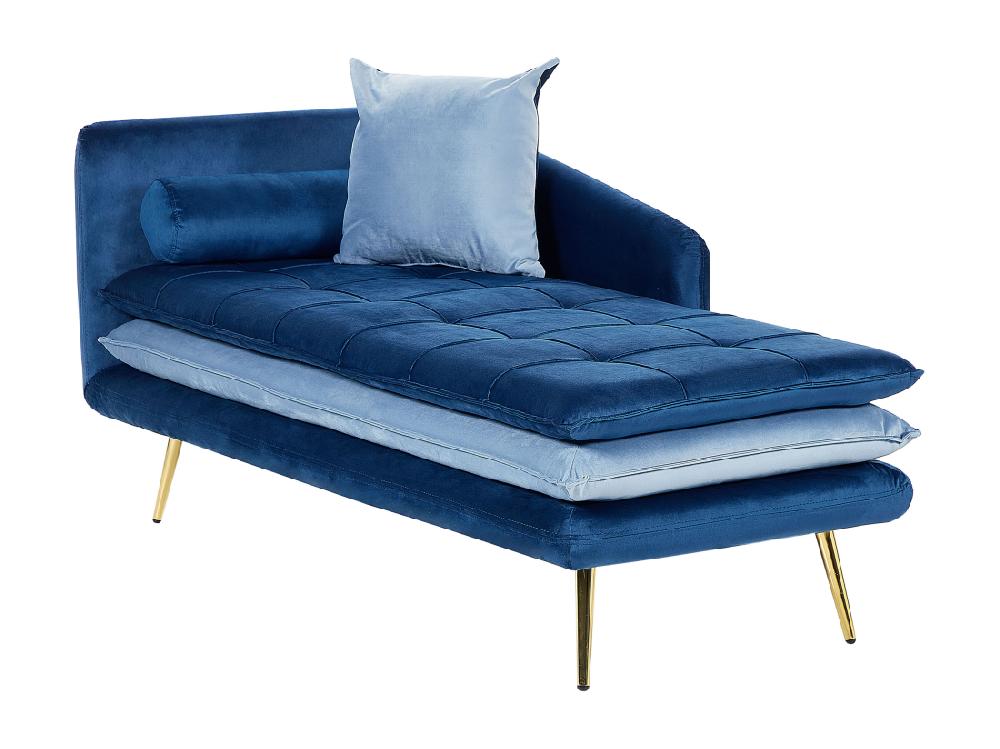 Vente Unique Chaise Longue Côté Droite En Velours Bleu Et Pieds Dorés GONESSE