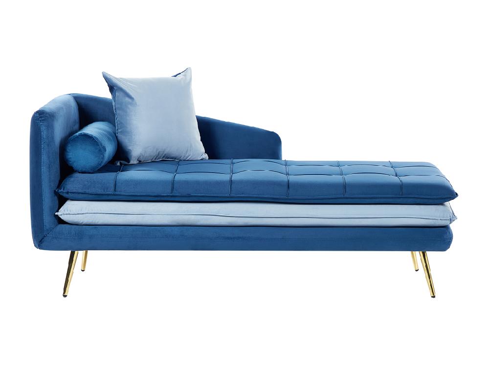 vente unique Chaise longue côté droite en velours bleu et pieds dorés GONESSE