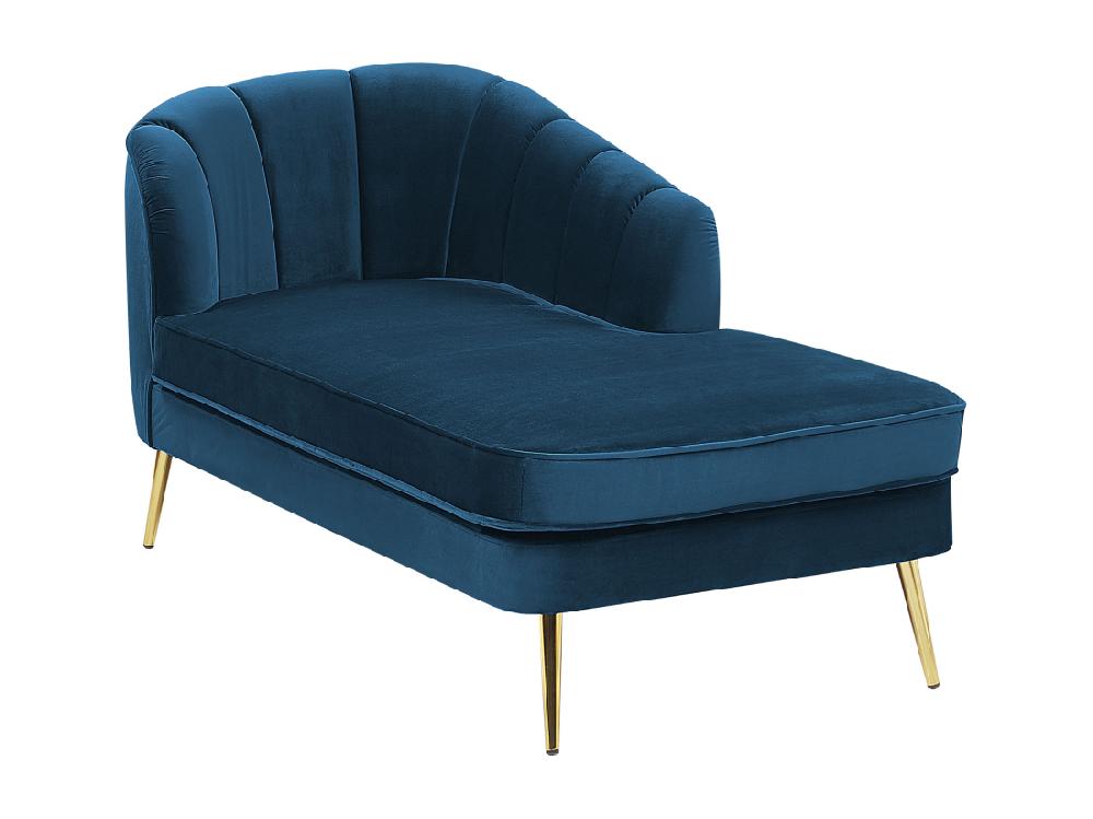 Vente Unique Chaise Longue Côté Droite En Velours Bleu Marine ALLIER