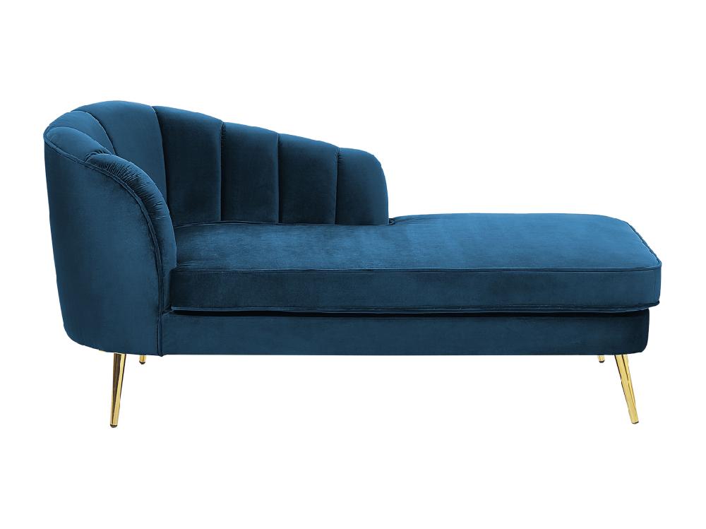 Vente Unique Chaise Longue Côté Droite En Velours Bleu Marine ALLIER