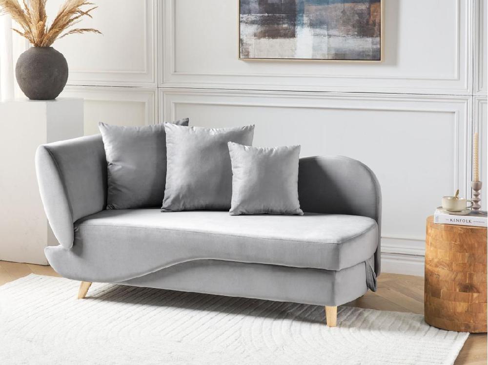 Vente Unique Chaise Longue Côté Droite En Velours Gris Clair MERI II