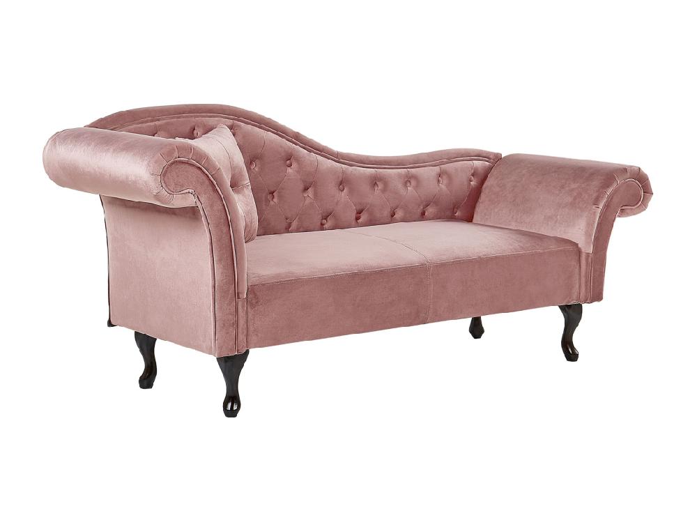 Vente Unique Chaise Longue Côté Droite En Velours Rose LATTES