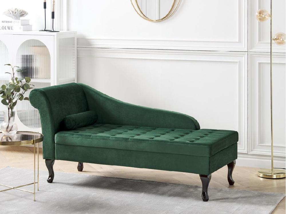 Vente Unique Chaise Longue Côté Droite En Velours Vert Foncé Avec Rangement PESSAC