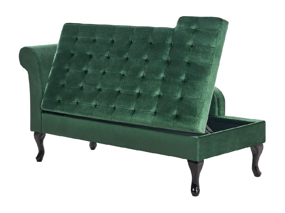 Vente Unique Chaise Longue Côté Droite En Velours Vert Foncé Avec Rangement PESSAC